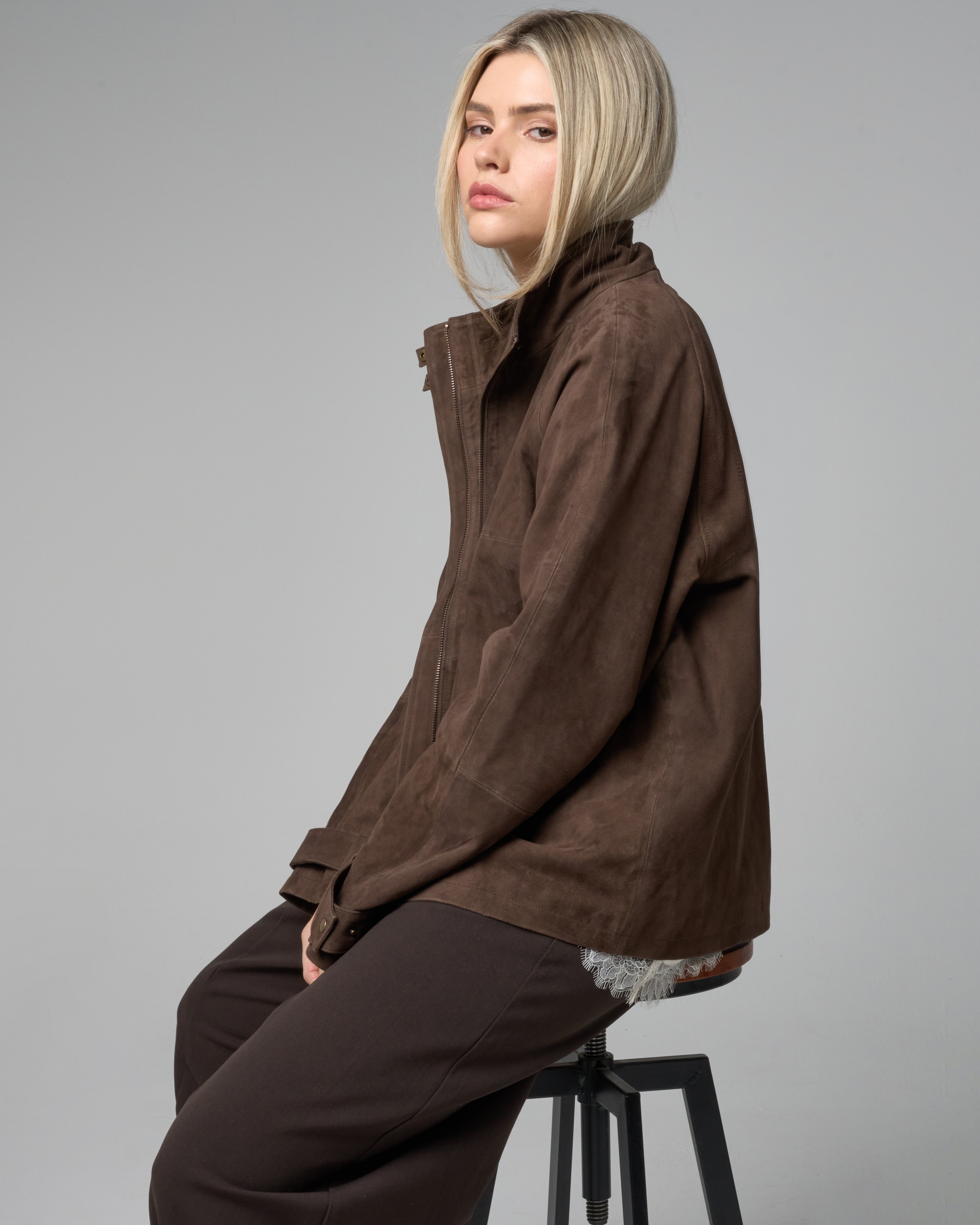 Women's Real Suede Funnelneck Jacket