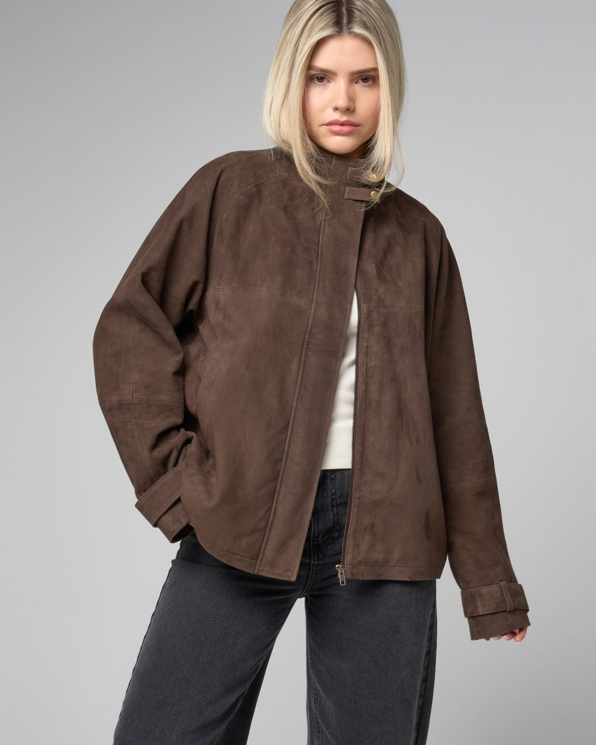 Women's Real Suede Funnelneck Jacket