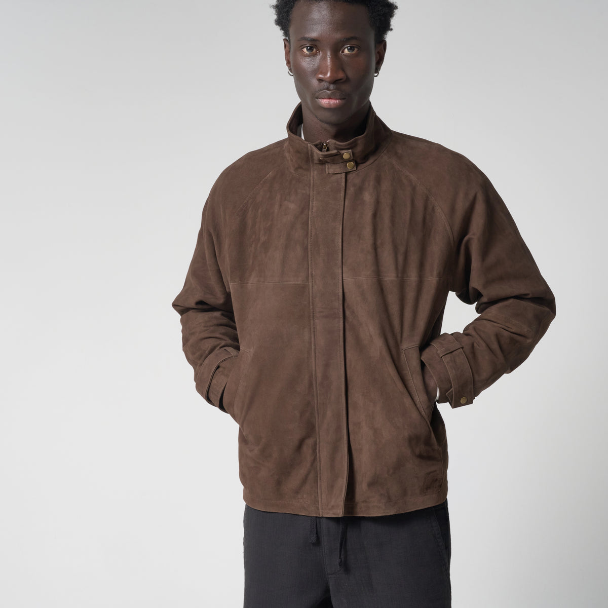 Men's Funnel Neck Suede Jacket