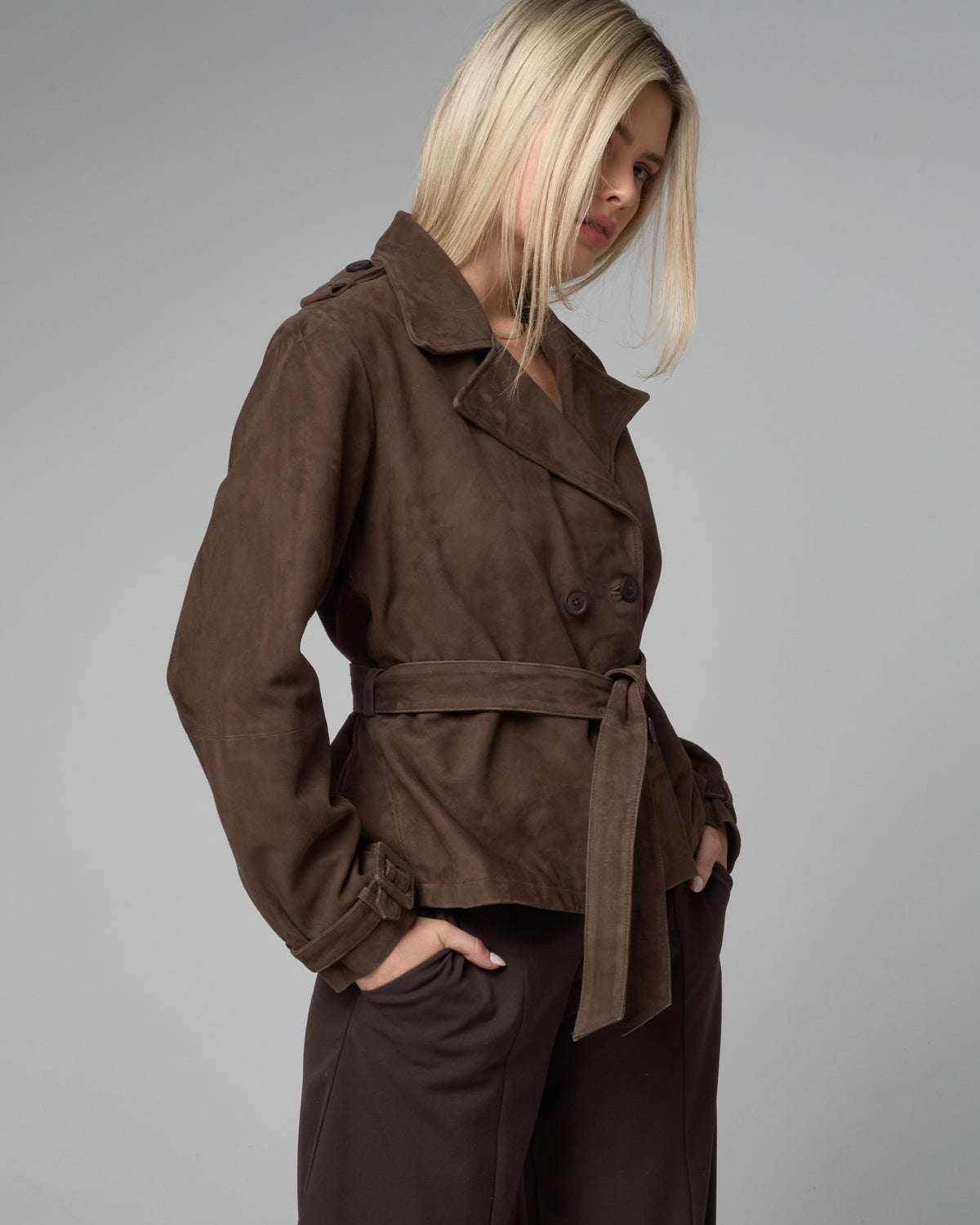 Women's Cropped Suede Trench