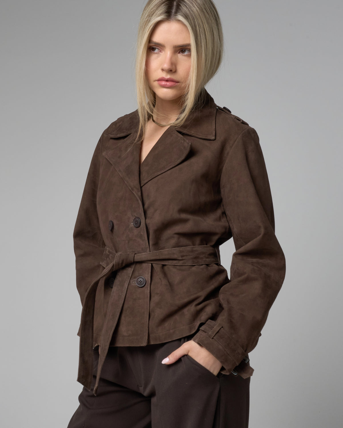 Women's Cropped Suede Trench