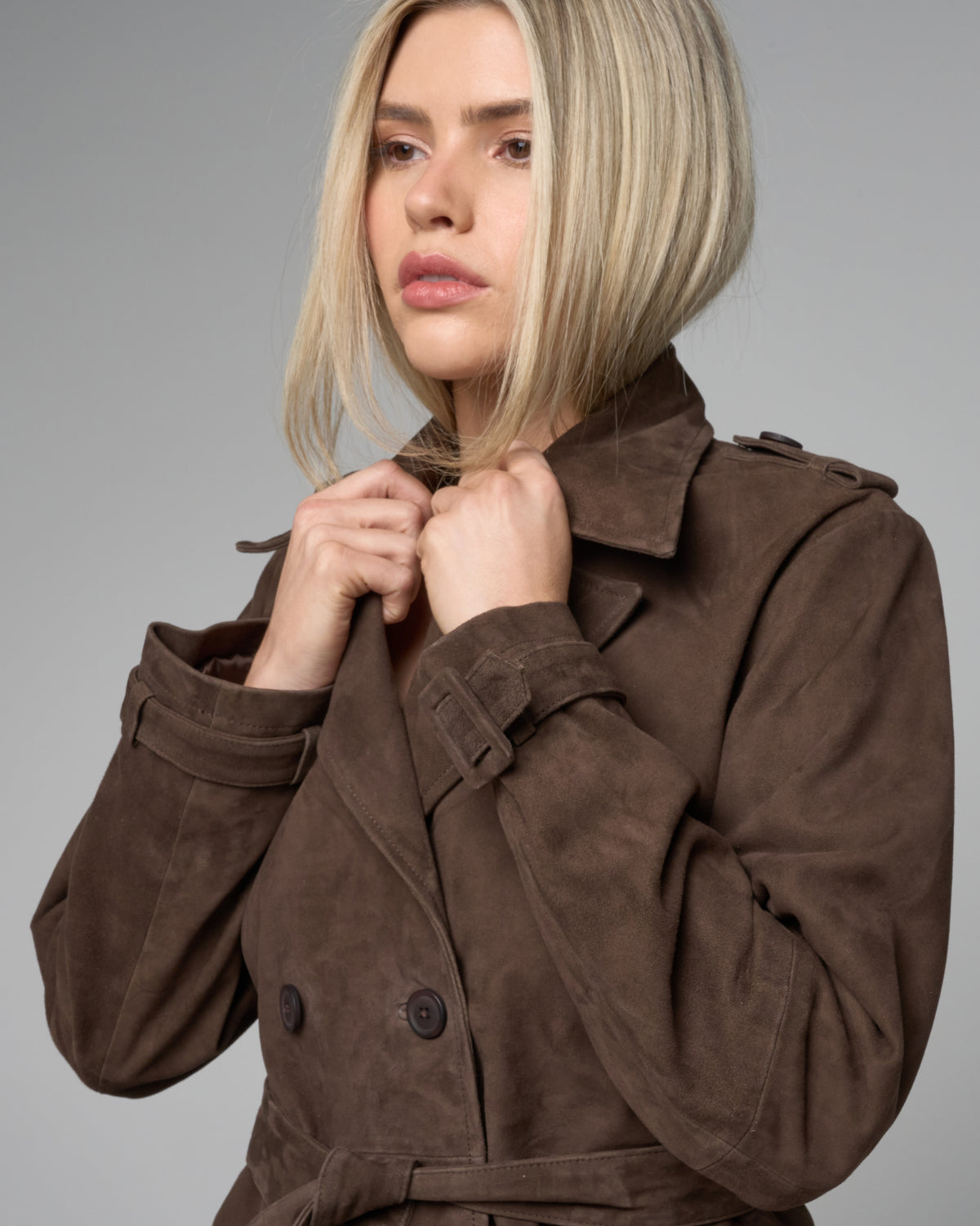 Women's Cropped Suede Trench
