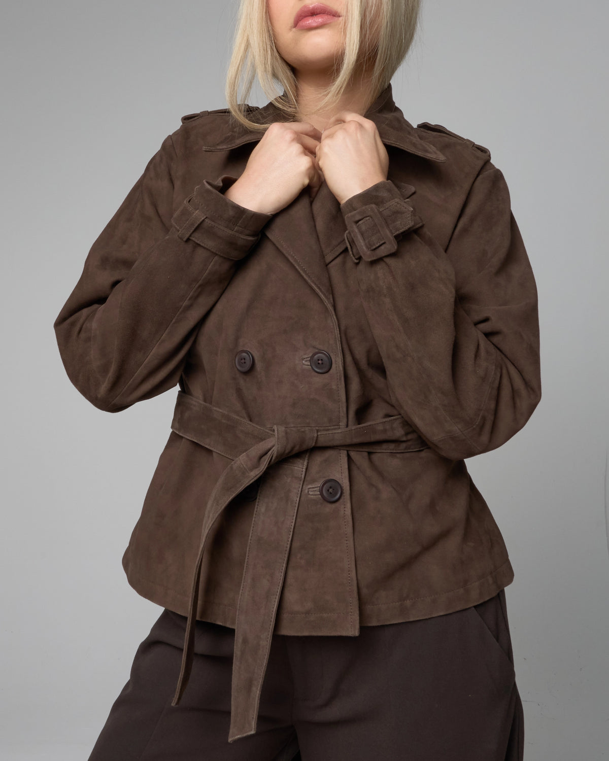 Women's Cropped Suede Trench
