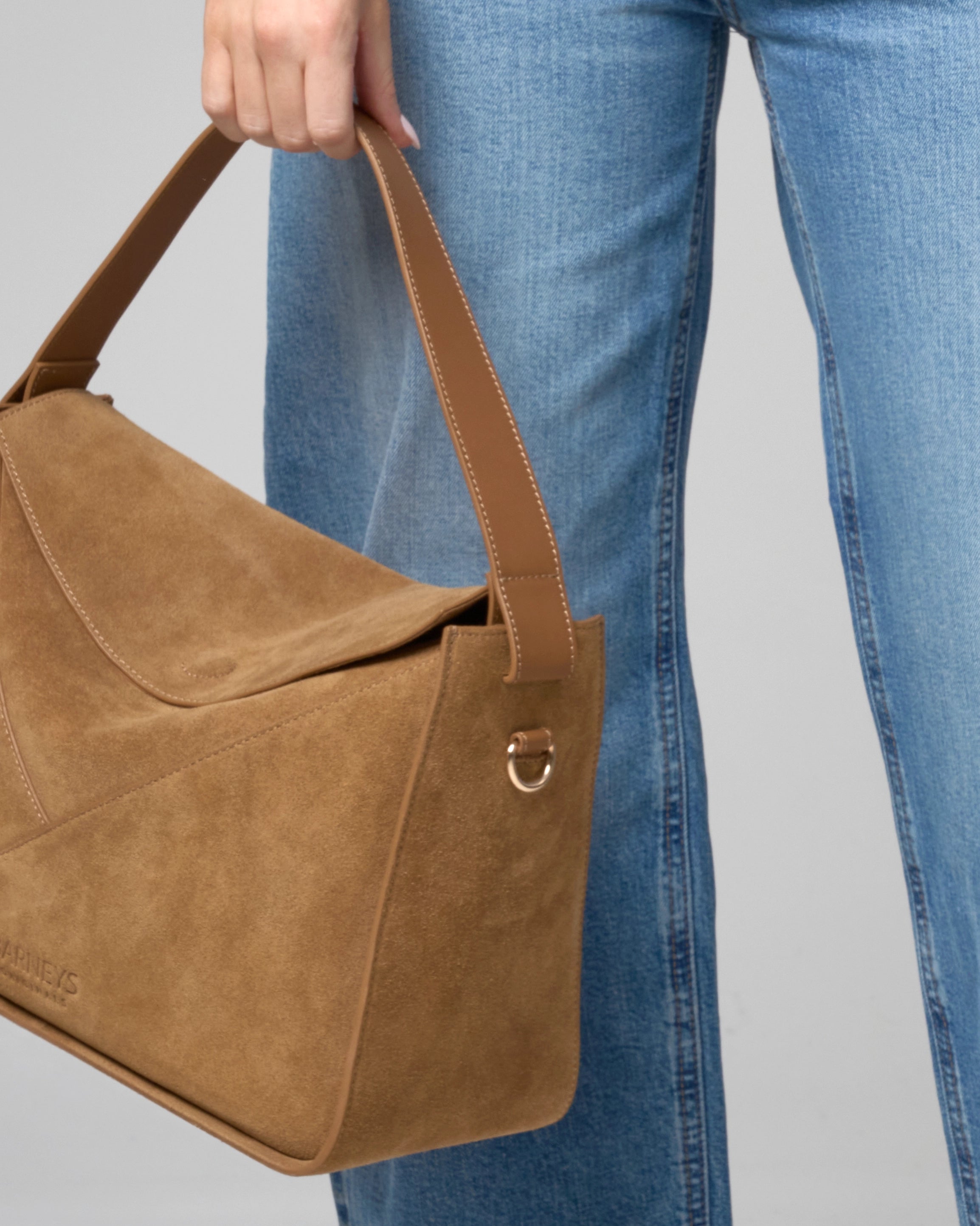 Structured Geometric Fold Over Suede Bag