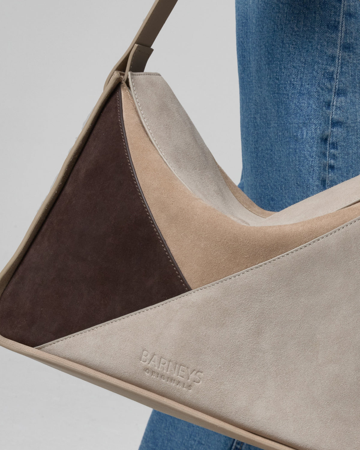Geometric Fold Over Suede Bag in Mixed Grey