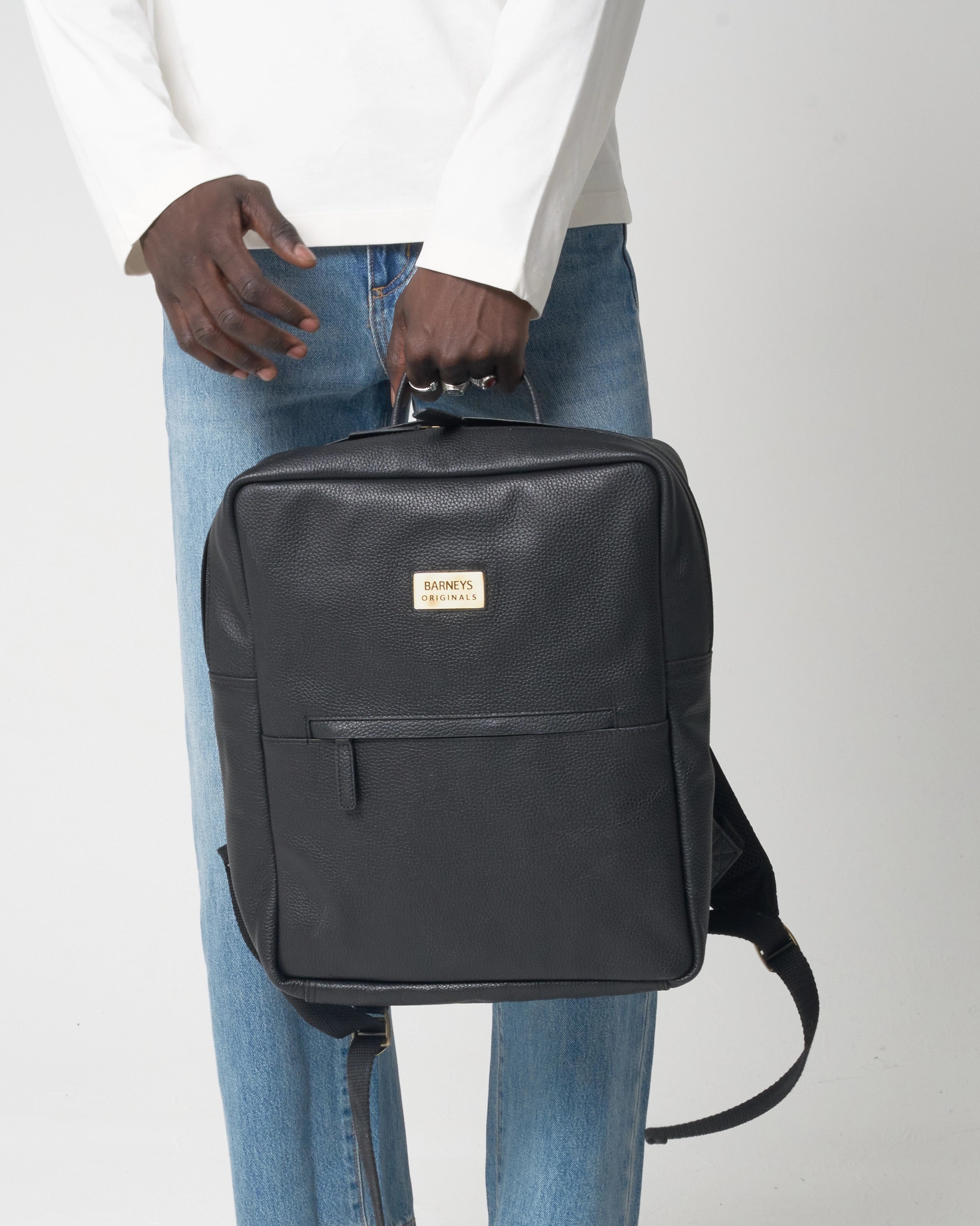 Black Real Leather Backpack