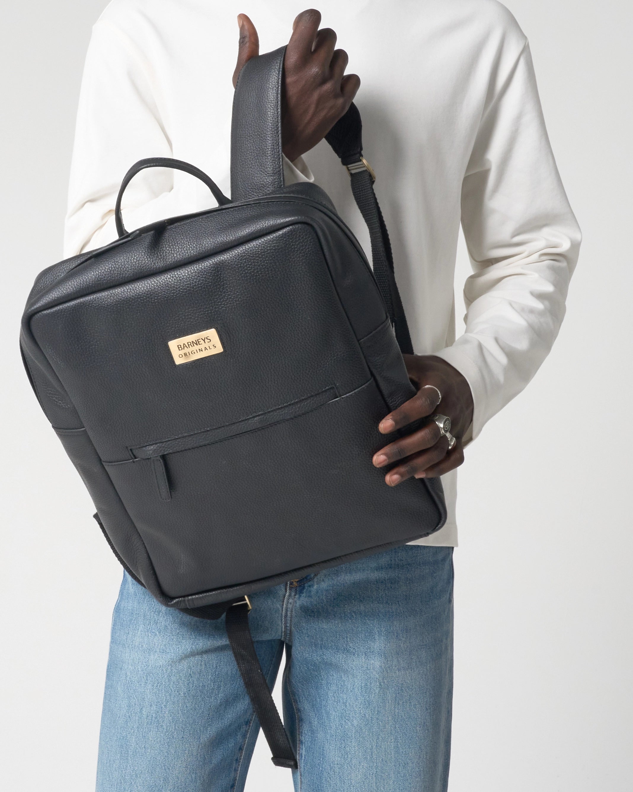 Black Real Leather Backpack