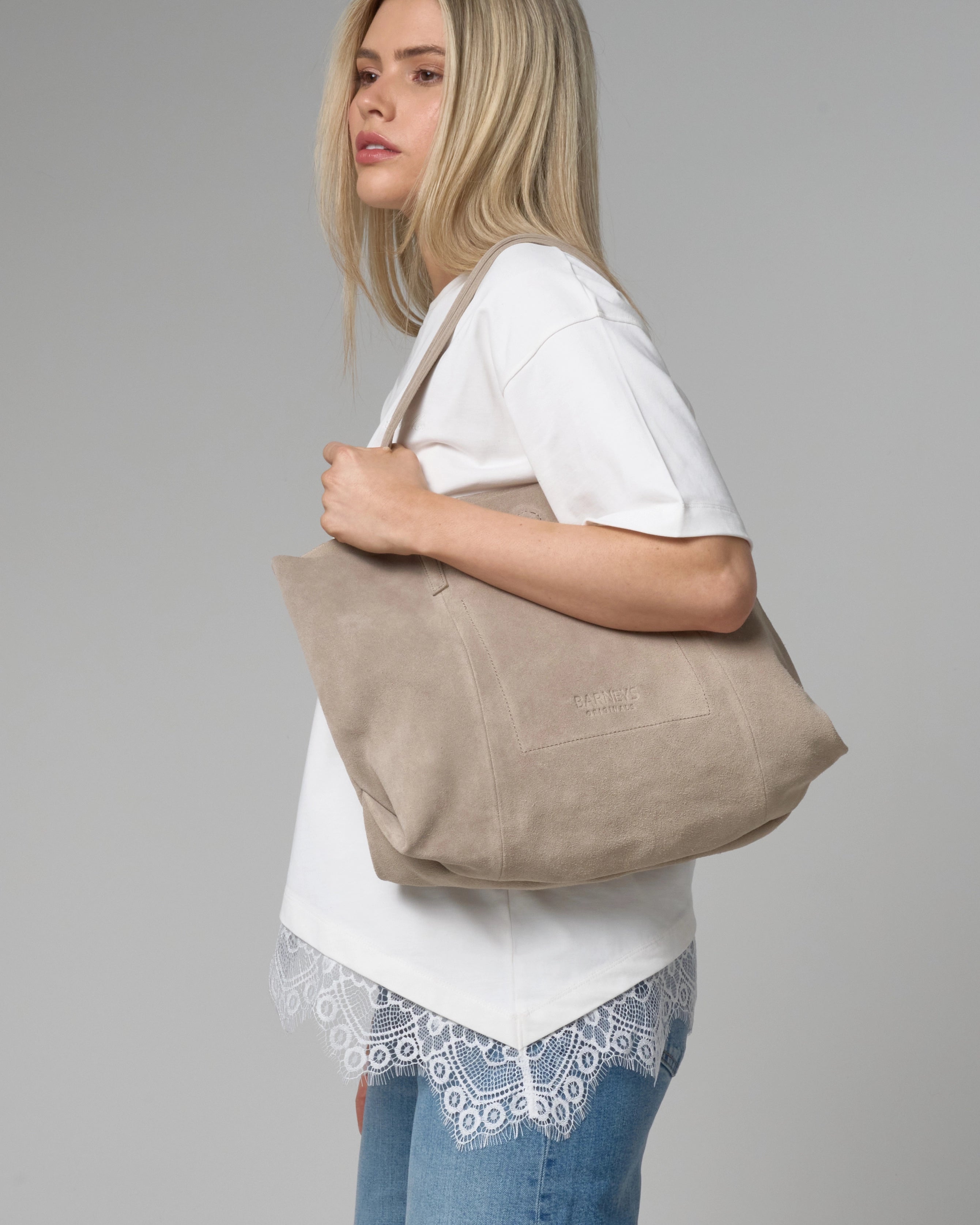 Stone Grey Real Suede Everyday Tote Bag