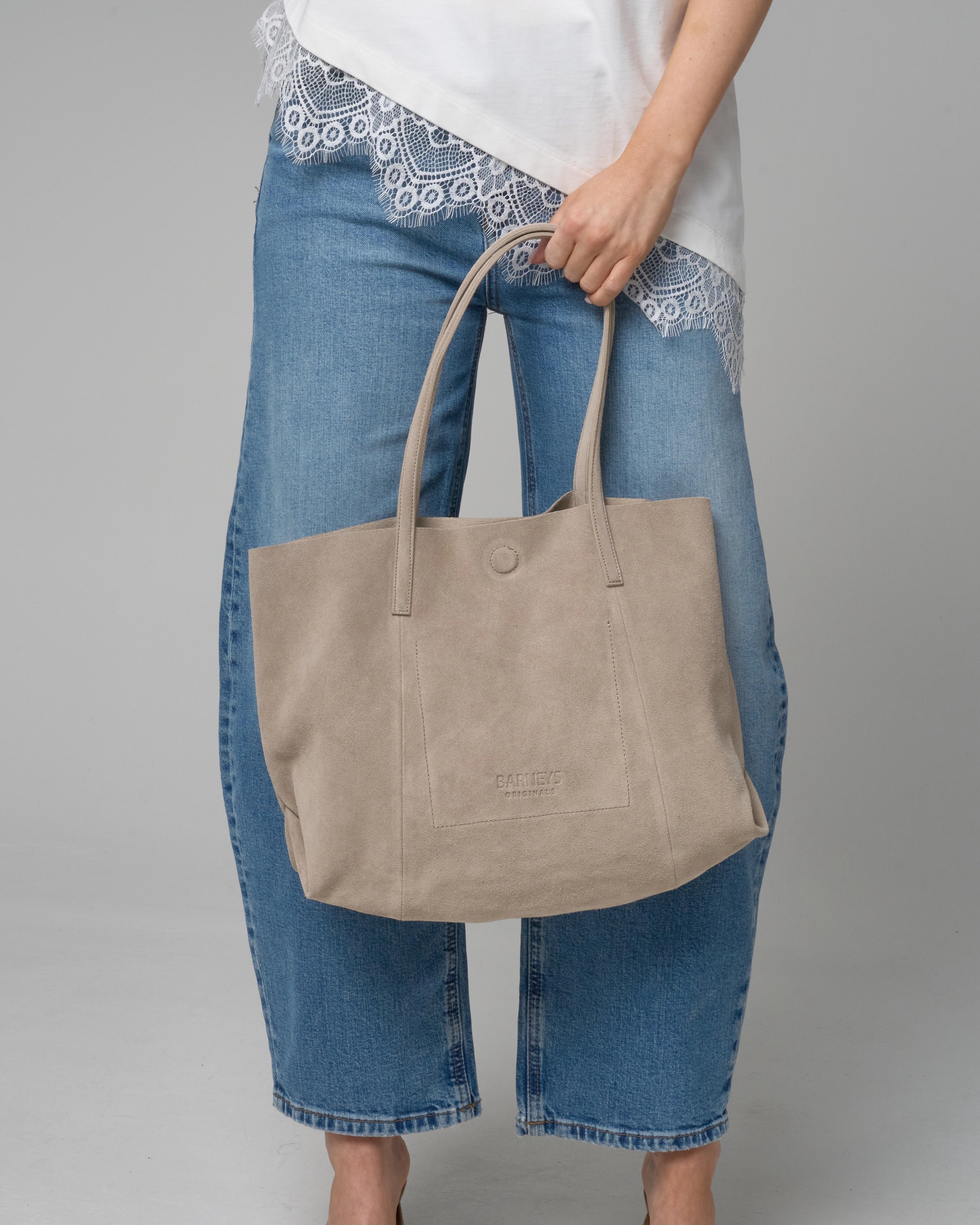 Stone Grey Real Suede Everyday Tote Bag