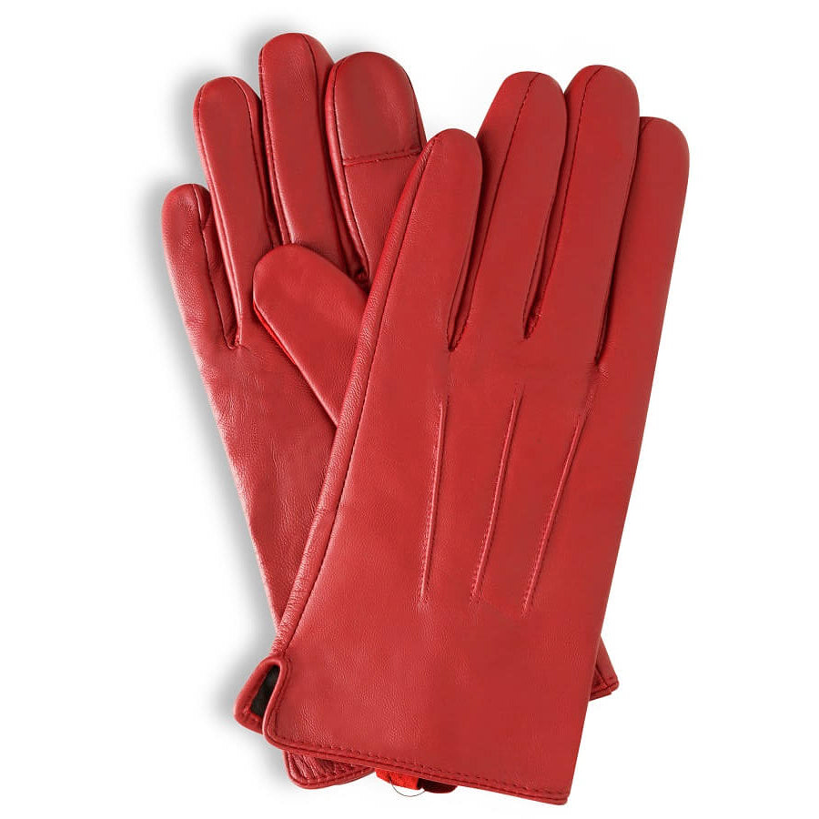 Pair of red leather gloves on a white background