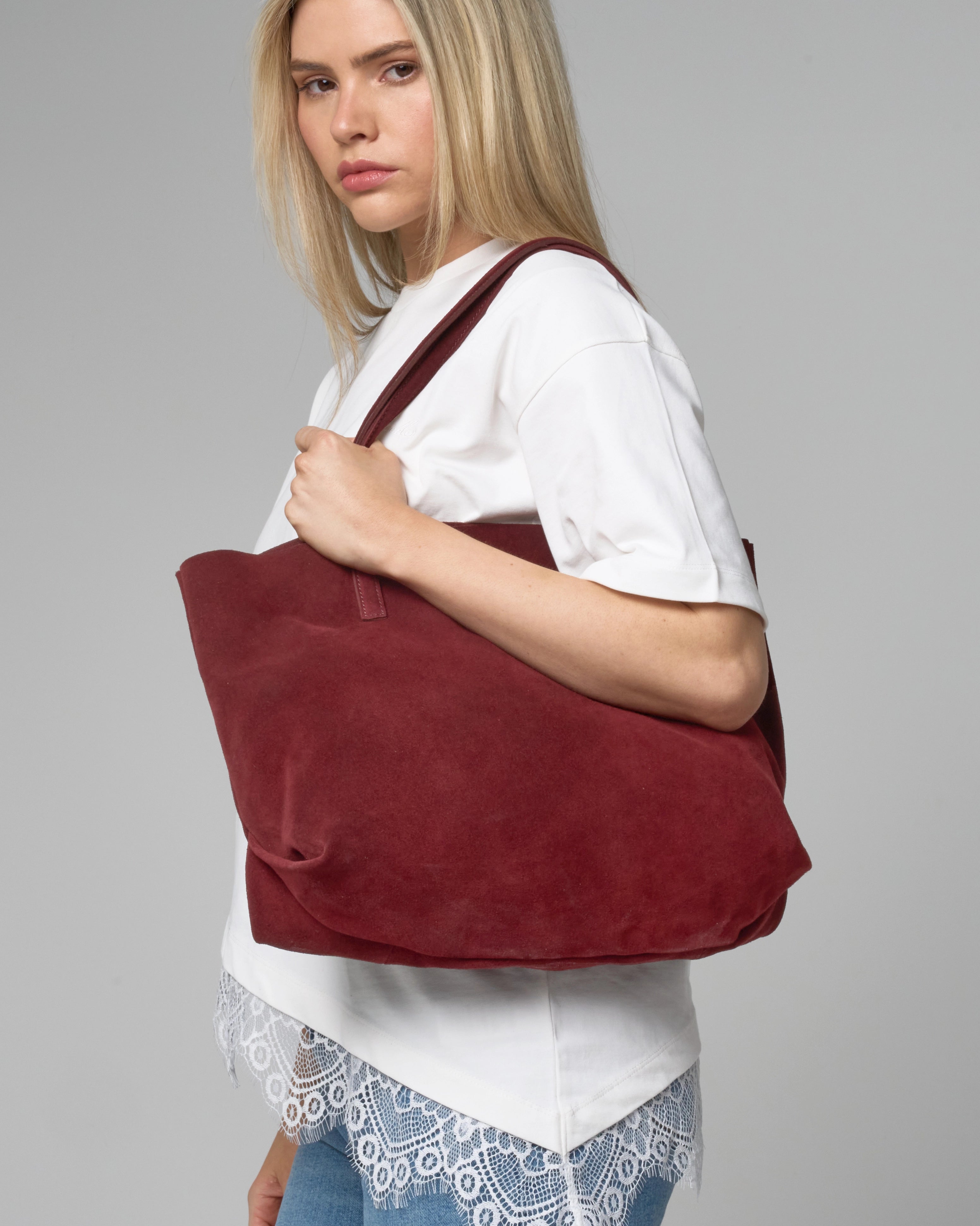 Burgundy Suede Everyday Tote Bag